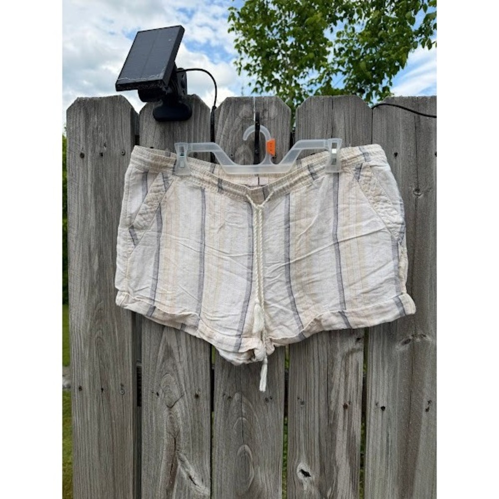 Melrose and Market Striped Drawstring Shorts Beige Grey Women Medium
